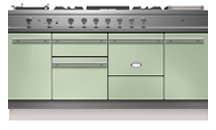 71" Lacanche Chagny 1800 stove with 3 ovens and 2 warming cupboards